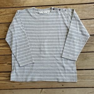 Chaus Vintage Women's Petite 3/4 Sleeves Gray/White Shirt M